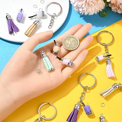 DIY Iron & Glass Bottle with Faux Suede Tassel Pendant Keychain Making Kits DIY-YW0009-99-1