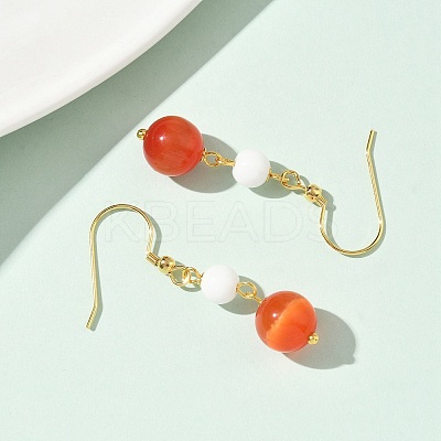 Electroplated 304 Stainless Steel Cat Eye Dangle Earrings EJEW-Z129-14G-01-1