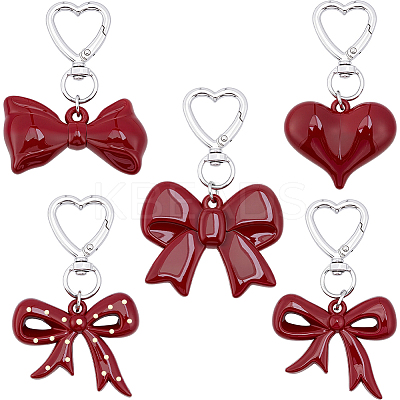 5Pcs 5 Styles Acrylic Bowknot & Heart Pendant Decorations KEYC-BBC0001-13-1