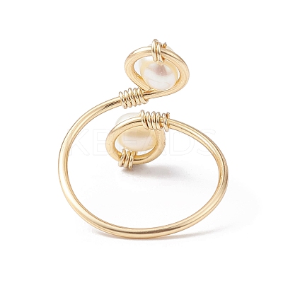 Copper Wire Wrapped Natural Cultured Freshwater Pearl Toe Open Ring RJEW-JR00620-1