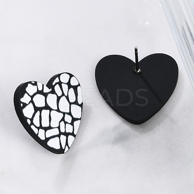 Heart Acrylic Printed Stud Earrings for Women EJEW-G418-01F-1