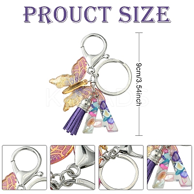 Letter & Butterfly Transparent Epoxy Resin Keychains KEYC-YW00001-1