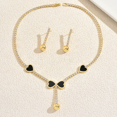 Heart-shaped Brass Cubic Zirconia Necklaces & Earrings Sets for Women UE8340-1