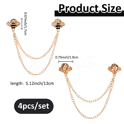 4Pcs Bee Zinc Alloy Rhinestone Fringed Brooches JEWB-FH0002-33KCG-1