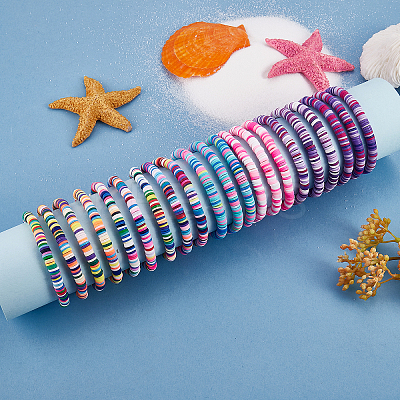 Handmade Polymer Clay Heishi Surfer Stretch Bracelets Set BJEW-SW00099-05-1