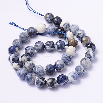 Faceted Natural Sodalite Round Bead Strands G-L377-45-10mm-1