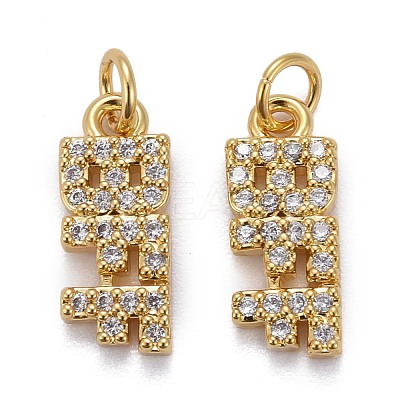 Brass Micro Pave Clear Cubic Zirconia Charms ZIRC-Z011-30G-1