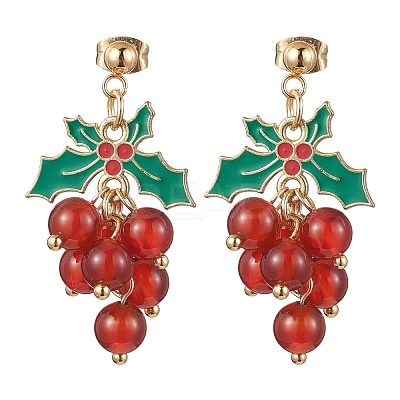 Cherry Alloy Enamel and Carnelian Beads  Studs Earring EJEW-TA00445-1