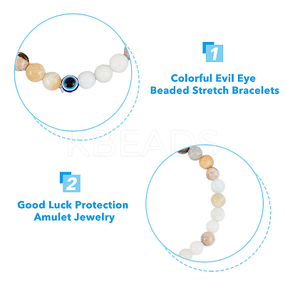 8Pcs 8 Style Natural & Synthetic Mixed Gemstone & Evil Eye Round Beaded Stretch Bracelets Set BJEW-FI0001-48-1