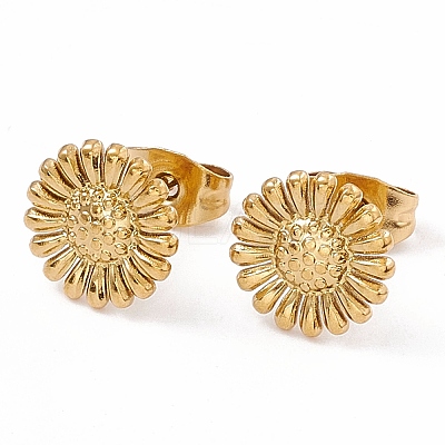 Ion Plating(IP) 304 Stainless Steel Sunflower Stud Earrings for Women X-EJEW-G338-05G-1