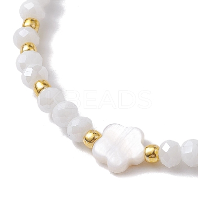 Flower Natural Shell & Glass Beaded Stretch Bracelet BJEW-JB10184-02-1