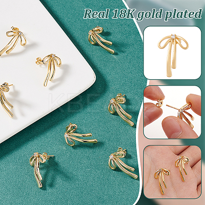 4 Pairs Brass with Cubic Zirconia Stud Earrings for Women EJEW-BC0001-17G-1