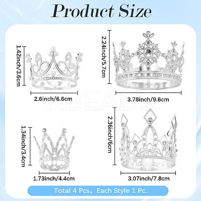4Pcs 4 Styles Crown Zinc Alloy Cake Decoration AJEW-CP0008-84S-1