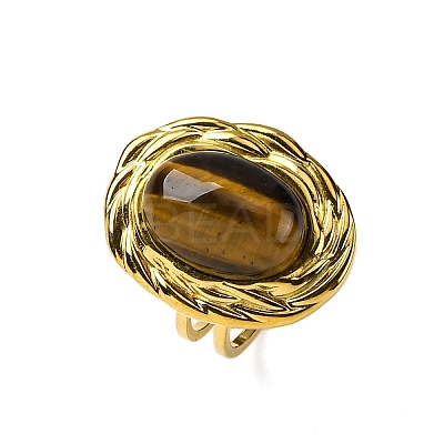 Oval Natural Tiger Eye Finger Rings RJEW-M063-01G-11-1
