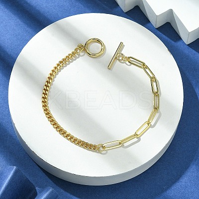 Brass Curb & Paperclip Chain Bracelet with Toggle Clasps BJEW-JB10020-1