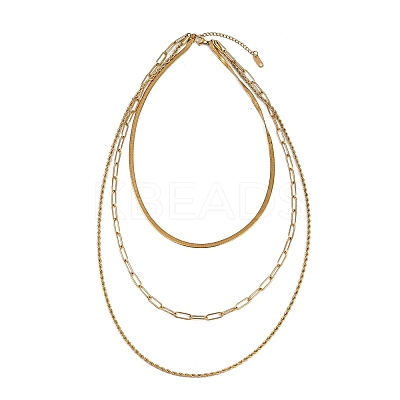 304 Stainless Steel Rope Chain 3 Layer Necklaces for Women NJEW-A057-02B-G-1