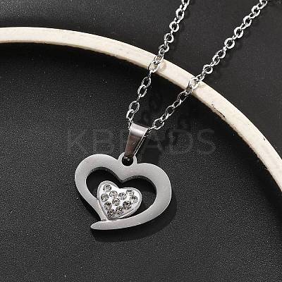 304 Stainless Steel Crystal Rhinestone Heart Pendant Cable Chain Necklaces for Women LS-NJEW-Z056-01D-P-1