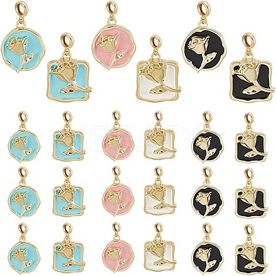 4 Sets Flower Alloy Enamel European Dangle Charms Sets PALLOY-AR0001-35-1