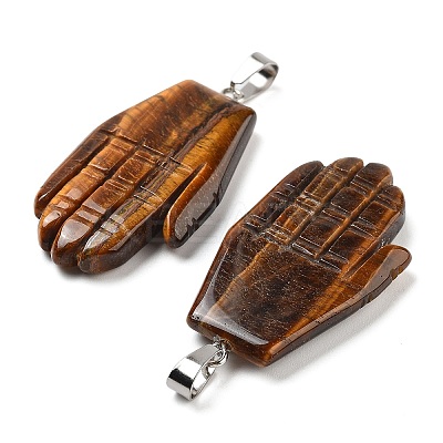 Natural Tiger Eye Carved Pendants G-K369-01P-03-1