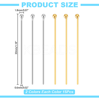 30Pcs 2 Colors 925 Sterling Silver Ball Head Pins STER-AR0001-15-1