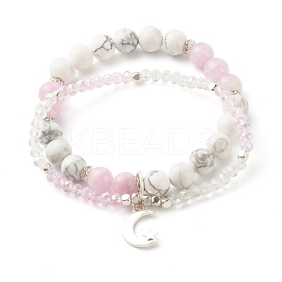 Moon and Star Charm Multi-strand Bracelet BJEW-TA00033-03-1