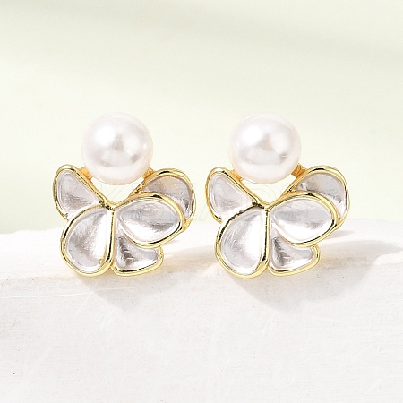 Brass Enamel Stud Earrings KK-CBAB173-02E-G-1