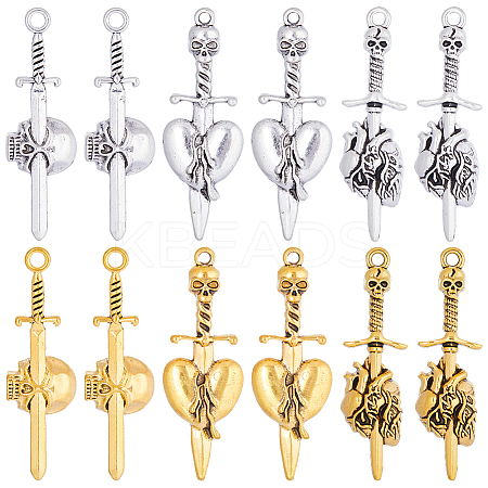 36Pcs 6 Style Tibetan Style Alloy Big Pendants FIND-SC0005-70-1