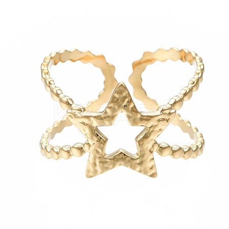 304 Stainless Steel Star Open Cuff Ring RJEW-T023-05G-1