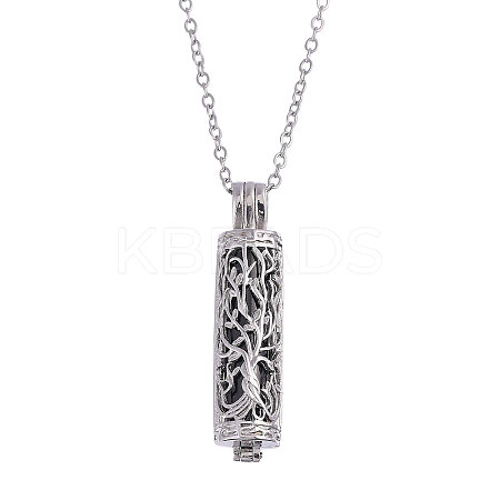 1Pc 304 Stainless Steel Tree of Life Hollow Column Pendant Pet Urn Ashes Necklaces NJEW-CA0001-28EB-1
