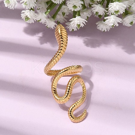 Snake 304 Stainless Steel Cuff Rings for Women RJEW-A091-15G-1