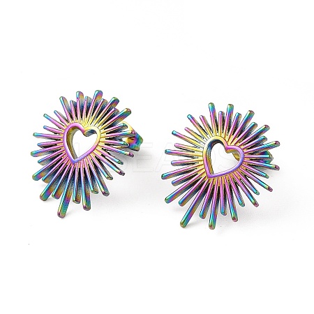 Ion Plating(IP) 304 Stainless Steel Hollow Out Heart Stud Earrings for Women EJEW-E271-02M-1