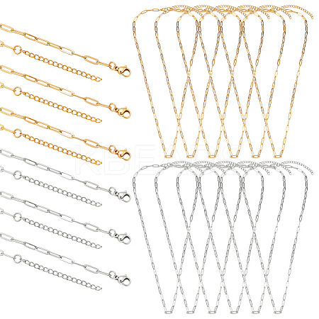 18Pcs 2 Colors 667 Stainless Steel Paperclip Chain Necklaces NJEW-ME0001-08-1