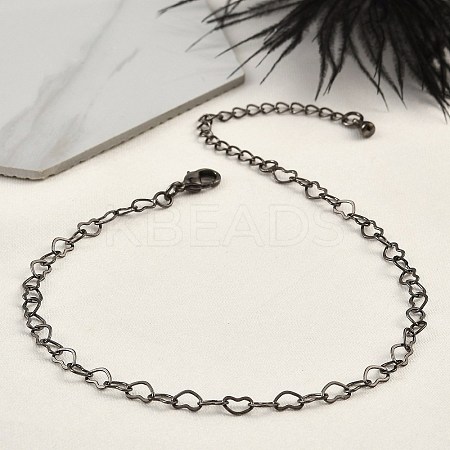 Brass Heart Link Bracelets for Women BJEW-G735-07B-1