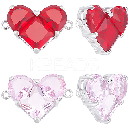 4Pcs 2 Colors Brass Pave Cubic Zirconia Connector Charms KK-BBC0018-42P-1