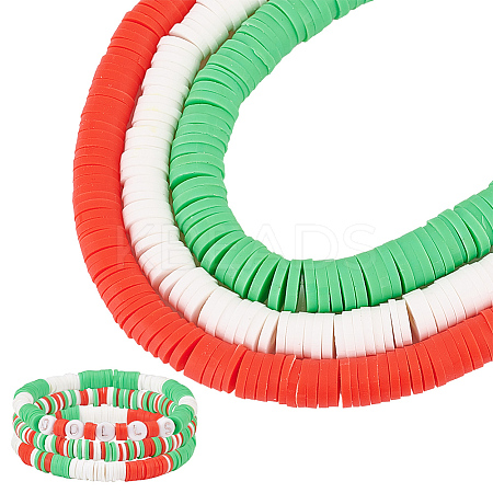 3 Strand 3 Colors Flat Round Handmade Polymer Clay Beads CLAY-PH0001-97-1