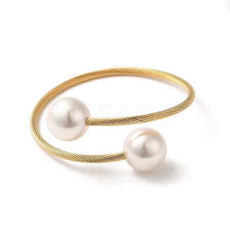 Plastic Imitation Pearl Round Beaded Cuff Bangle BJEW-P310-07G-1