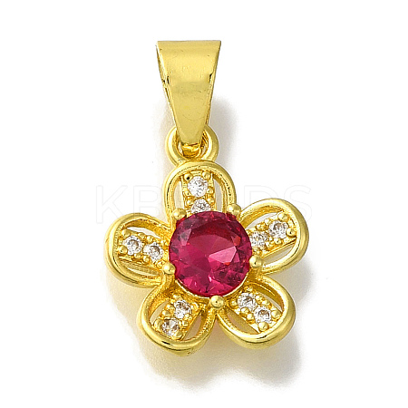 Flower Rack Plating Brass Micro Pave Cubic Zirconia Pendant KK-H485-01G-02-1