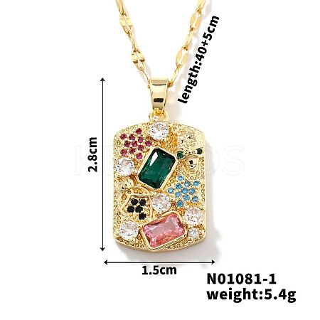 Brass Geometric Colorful Cubic Zirconia Rectangle Pendant Necklaces ZC3047-1-1