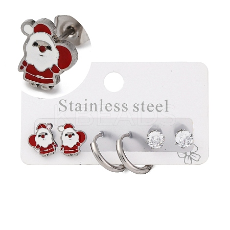 3 Pairs 3 Styles Christmas 304 Stainless Steel Hoop & Studs Earrings Set for Women EJEW-K279-12H-P-1