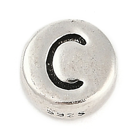 925 Sterling Silver Flat Round with Letter Beads STER-G044-01AS-C-1