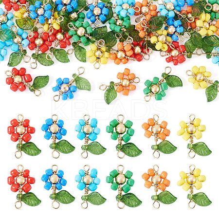 36Pcs 6 Style Glass Seed & Acrylic Connector Charms PALLOY-TA00220-1