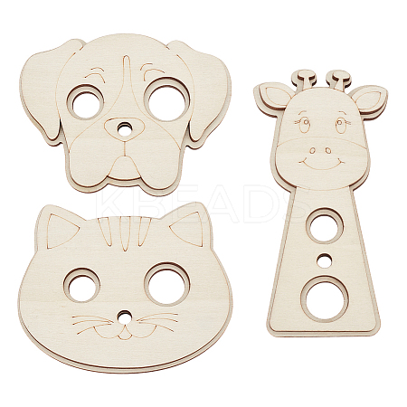 3Pcs Wooden Animal Themed Safety Eye Clamps AJEW-WH0348-492-1