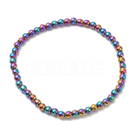 Synthetic Non-Magnetic Hematite Round Beaded Stretch Bracelets BJEW-E080-03A-1