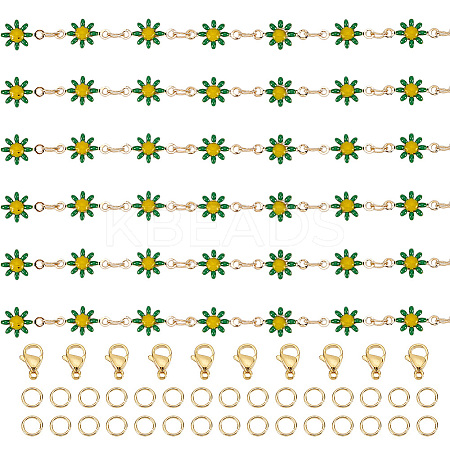 DIY Flower Brass Enamel Link Chains Bracelets/Necklaces Making Finding Kits DIY-AR0004-11-1