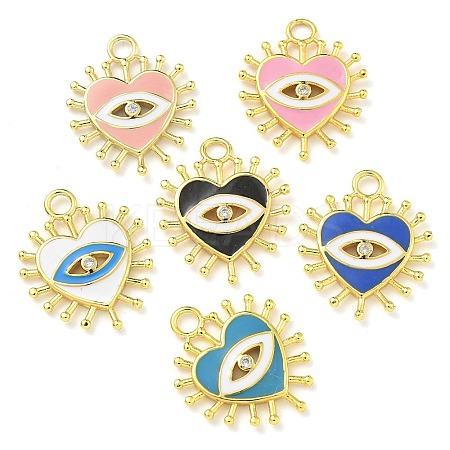Rack Plating Brass Micro Pave Clear Cubic Zirconia with Enamel Pendants KK-G515-14G-1