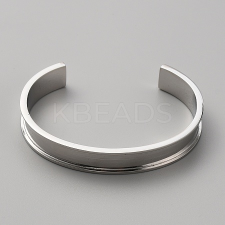 304 Stainless Steel Grooved Cuff Bangles BJEW-WH0019-07P-1