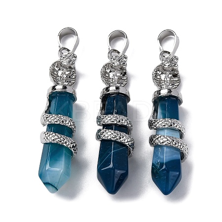 Natural Blue Banded Agate(Dyed & Heated) Pendants G-A241-01P-10-1