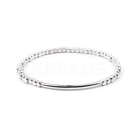 Gold-tone Miyuki Elastic Crystal Beaded Bracelet with Acrylic Tube Beads ST3134432-1