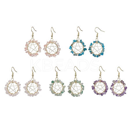 Natural & Synthetic Mixed Gemstone Chips Dangle Earrings EJEW-JE05705-1