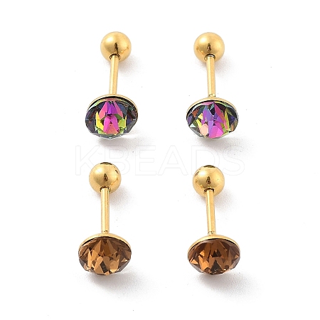Ion Plating(IP) 2 Pairs 2 Colors Real 14K Gold Plated 304 Stainless Steel Rhinestone Stud Earrings EJEW-P258-08G-1